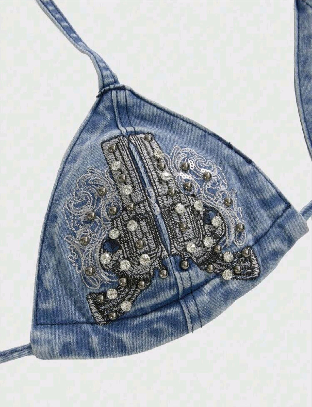 Punk Embroidered Denim Bralet — UK 16
