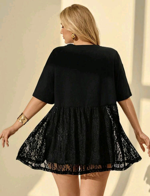 Black Lace Contrast Tee — UK 18