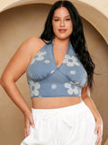 Flowered Denim Halter Top — UK 16