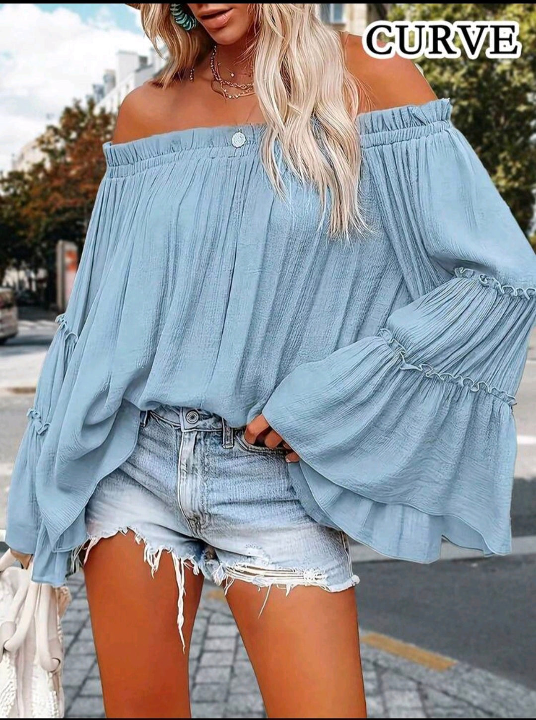 Baby Blue Flare Sleeve Blouse — UK 18