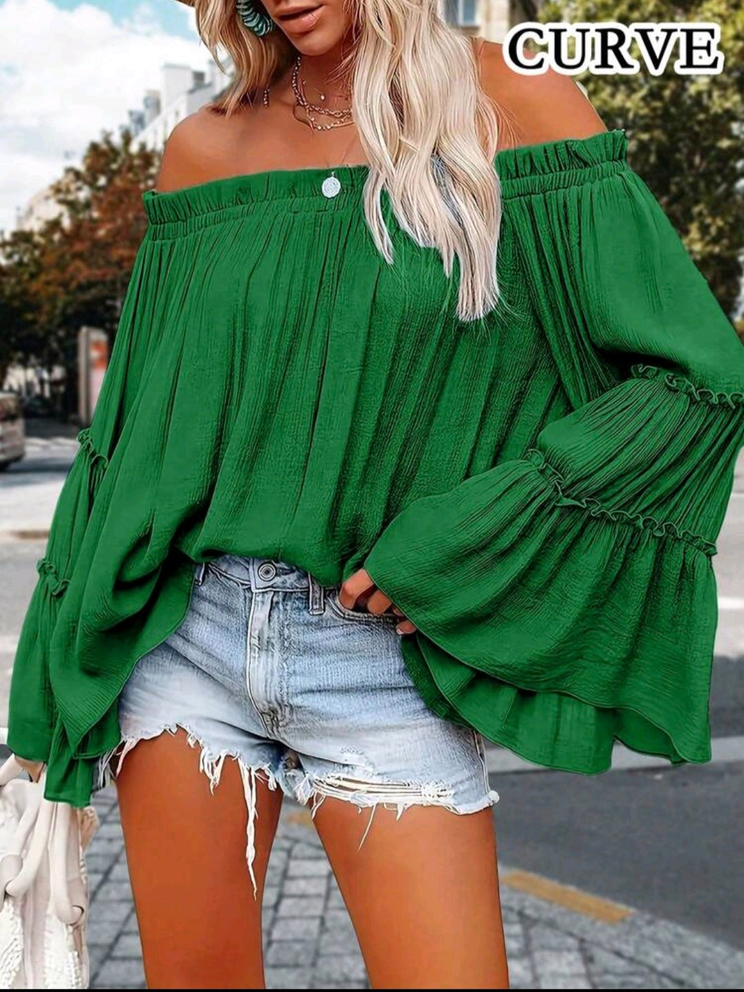 Emerald Flare Sleeve Blouse — UK 18