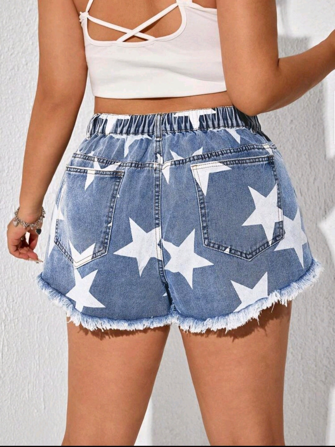Star Print Denim Shorts — UK 16