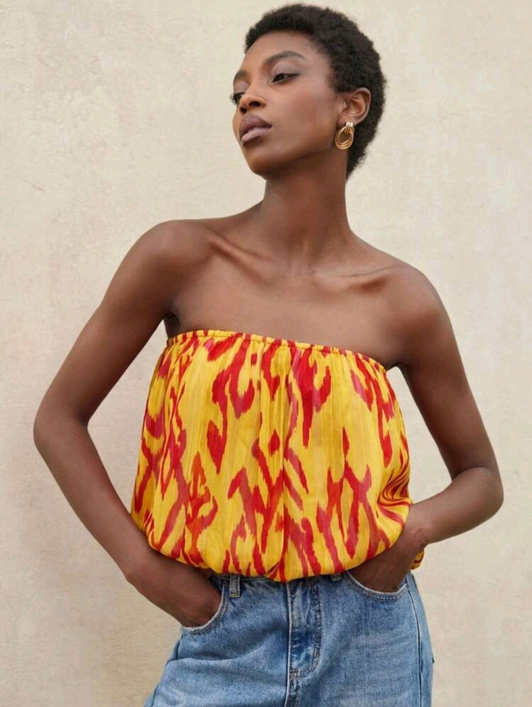 Retro Tube Top — Orange & Yellow, UK 16