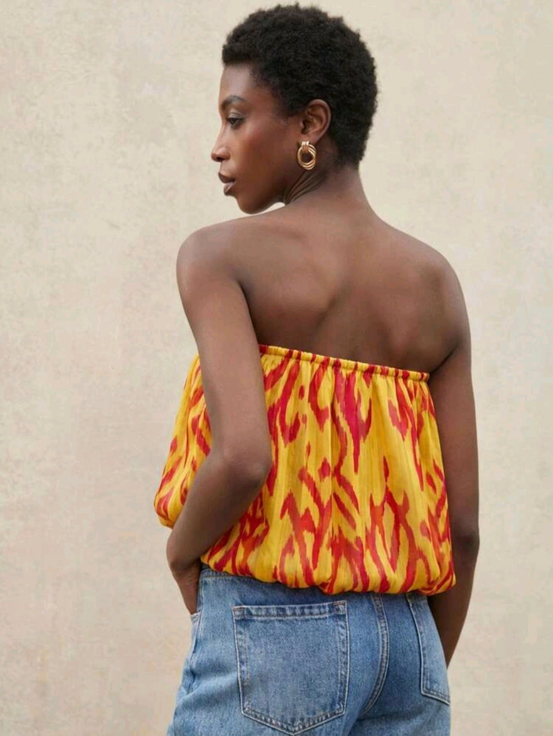 Retro Tube Top — Orange & Yellow, UK 16