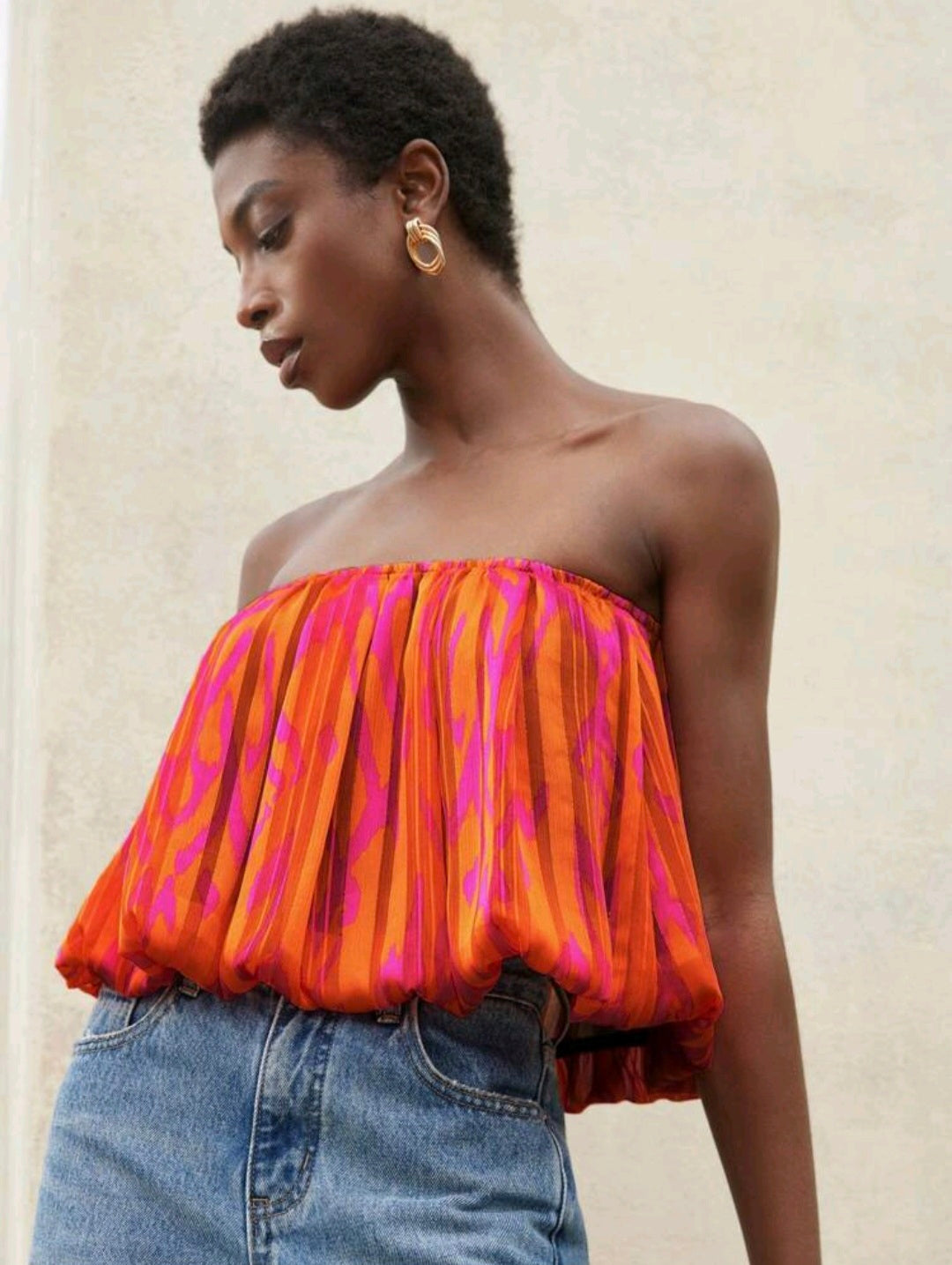 Retro Tube Top — Orange & Pink, UK 12/14