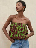 Retro Tube Top — Green & Brown, UK 8