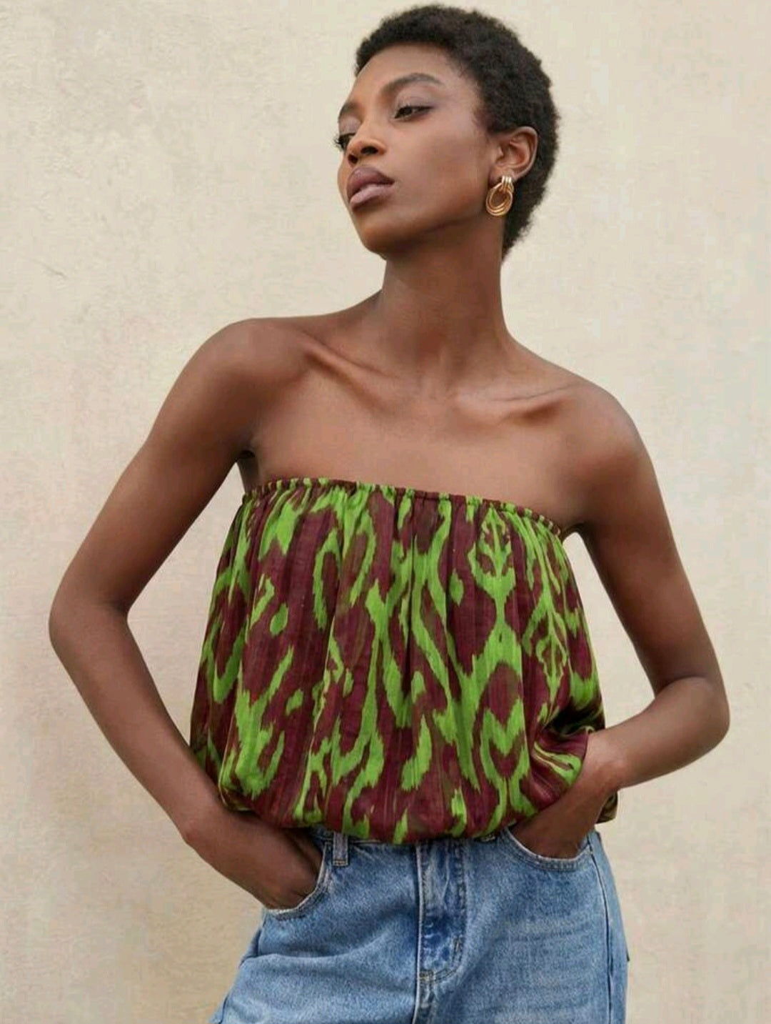 Retro Tube Top — Green & Brown, UK 8