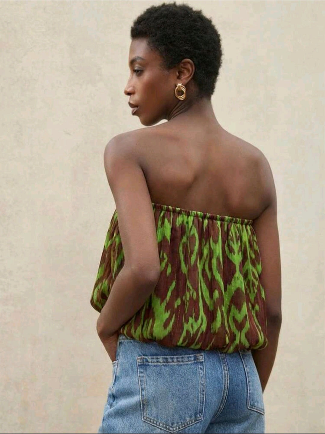Retro Tube Top — Green & Brown, UK 8