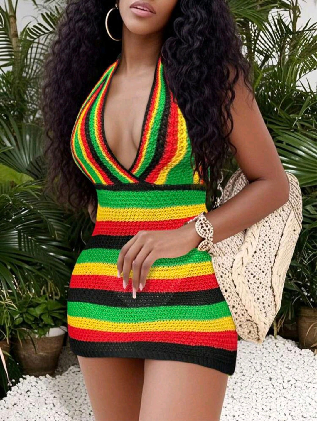 Deep V Knit Halter Mini — UK 8