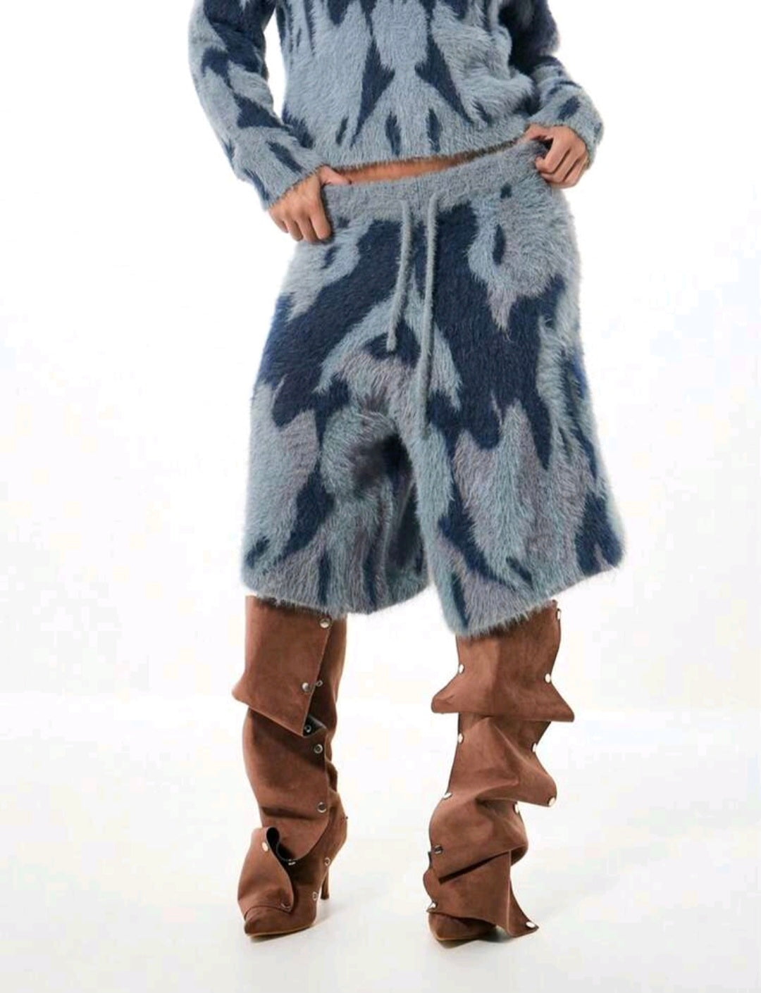 Blue Camo Fluffy Bermuda Shorts — UK 8