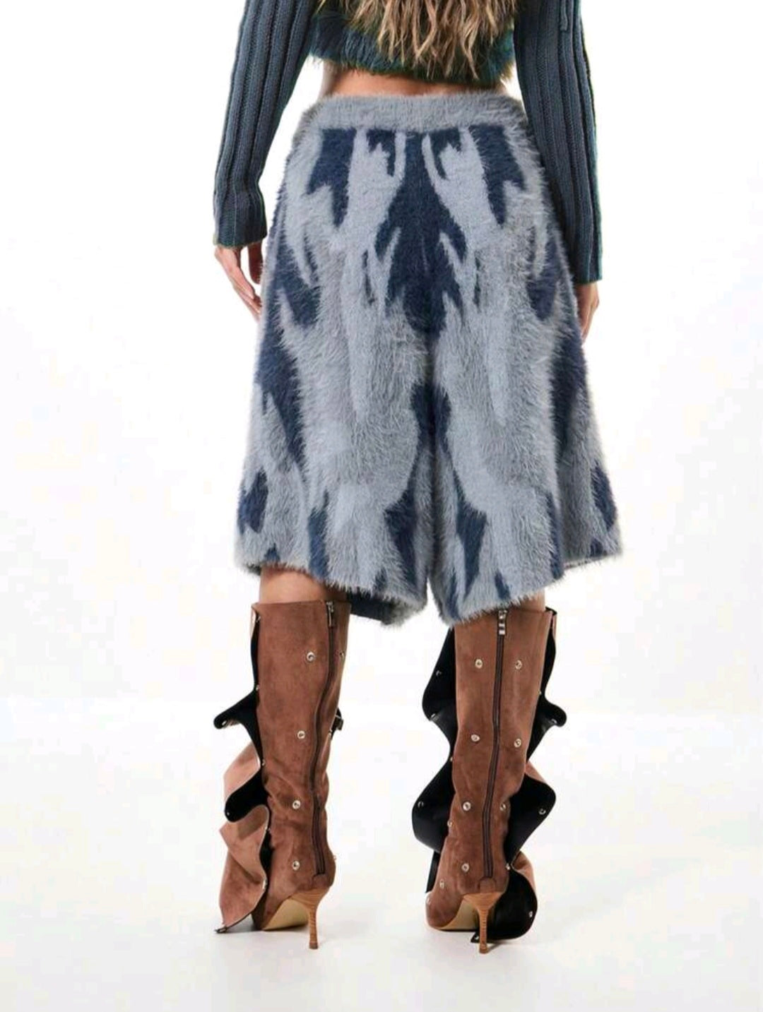 Blue Camo Fluffy Bermuda Shorts — UK 8