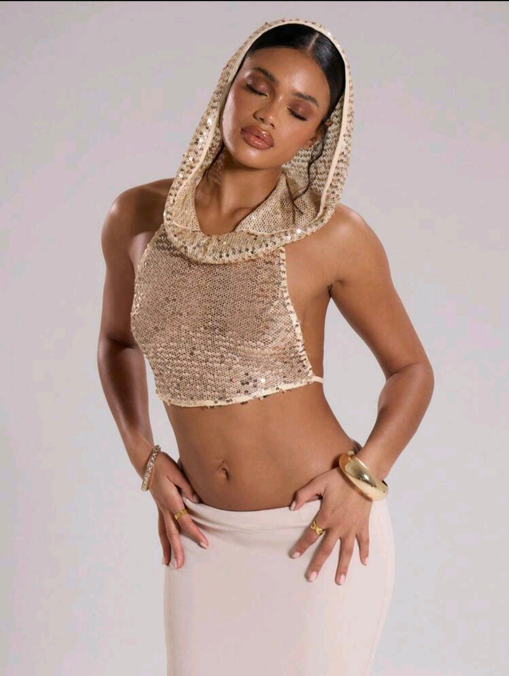 Apricot Sequin Cowl Halter — UK 12/14