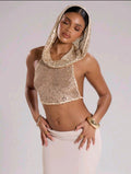Apricot Sequin Cowl Halter — UK 12/14