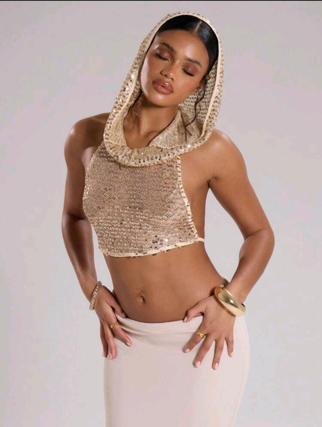 Apricot Sequin Cowl Halter — UK 12/14