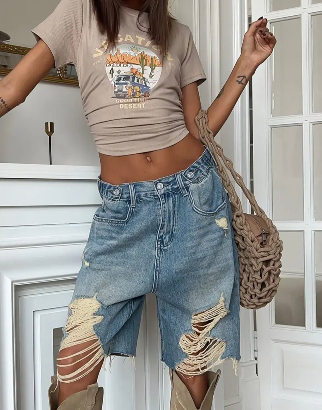 Distressed Denim Bermuda Shorts — UK 16