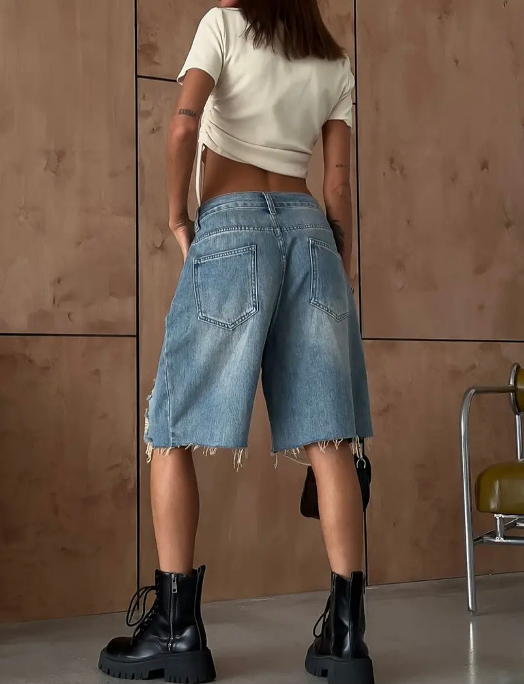 Distressed Denim Bermuda Shorts — UK 16