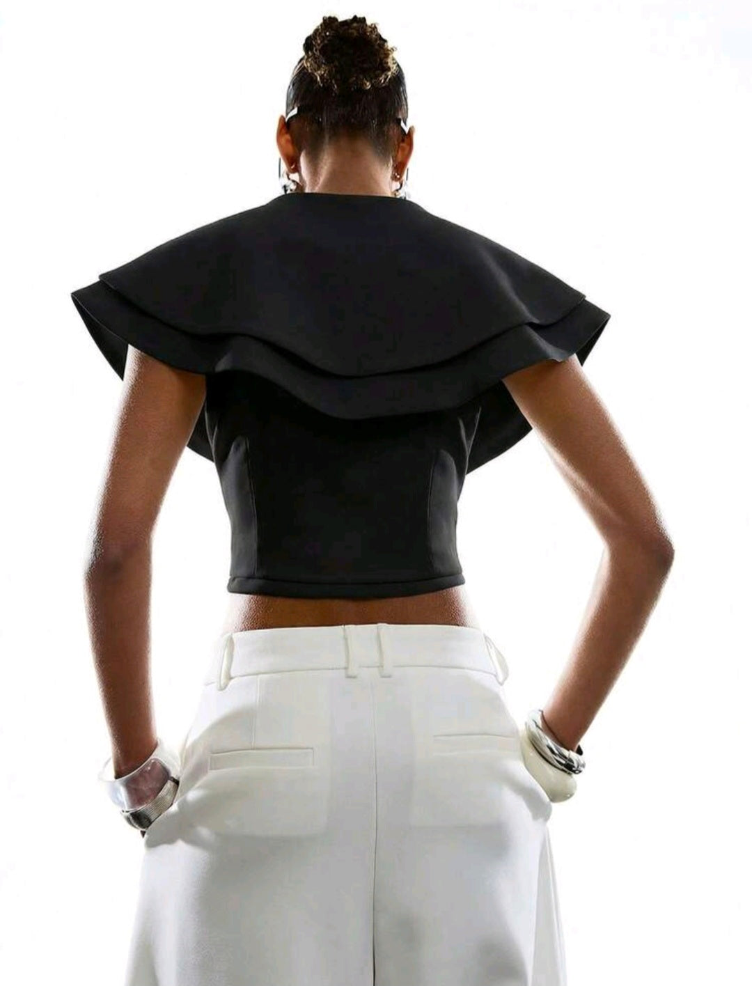 Black Deep V Silver Clasp Blouse — UK 12/14