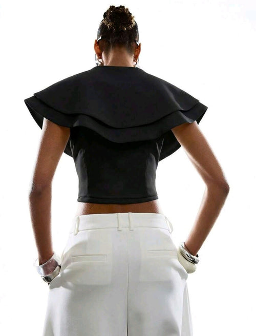 Black Deep V Silver Clasp Blouse — UK 12/14