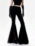 Black Mesh Contrast Knit Flares — UK 8
