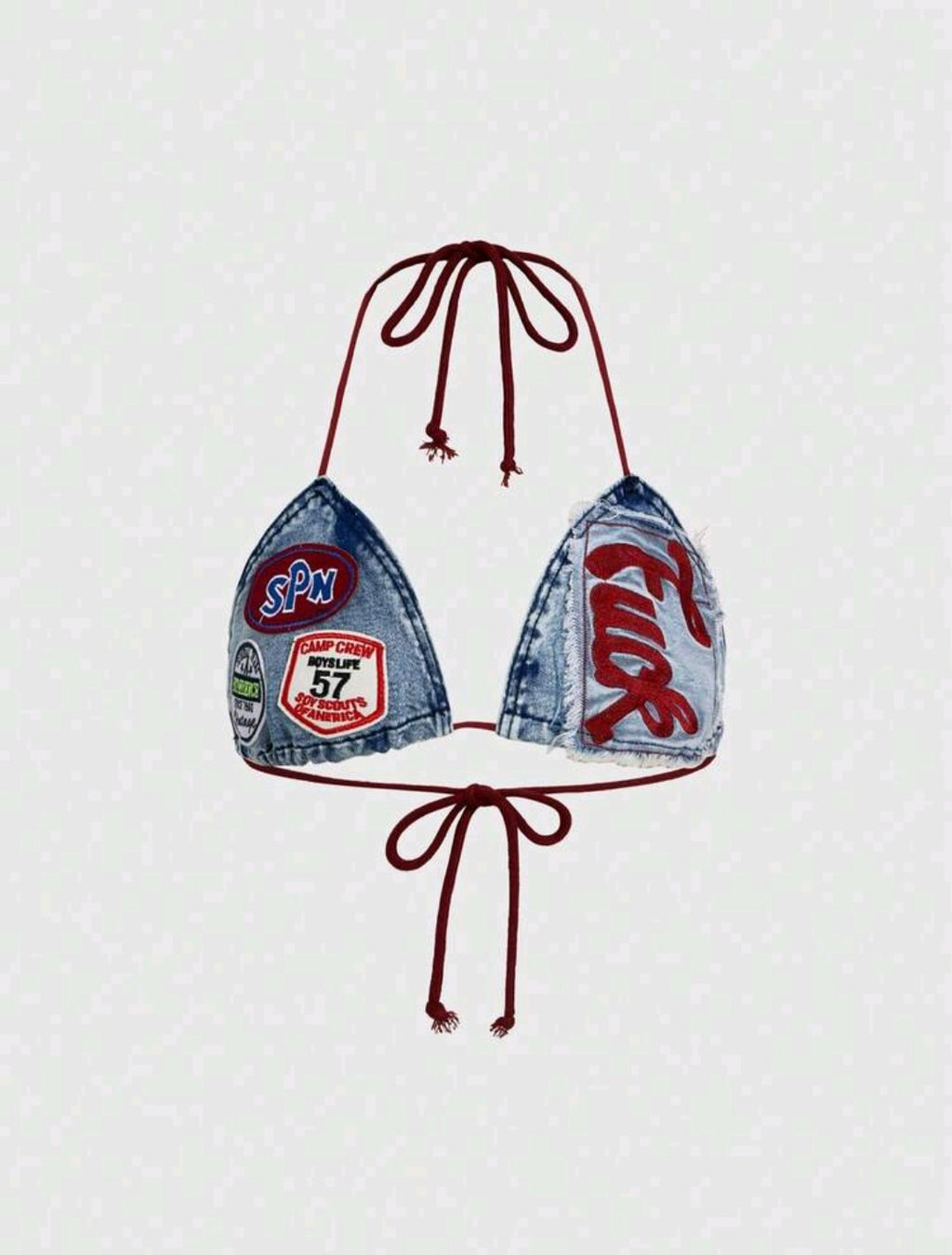 Slogan Denim Bralet — UK 16