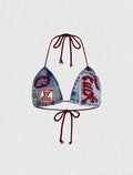 Slogan Denim Bralet — UK 16