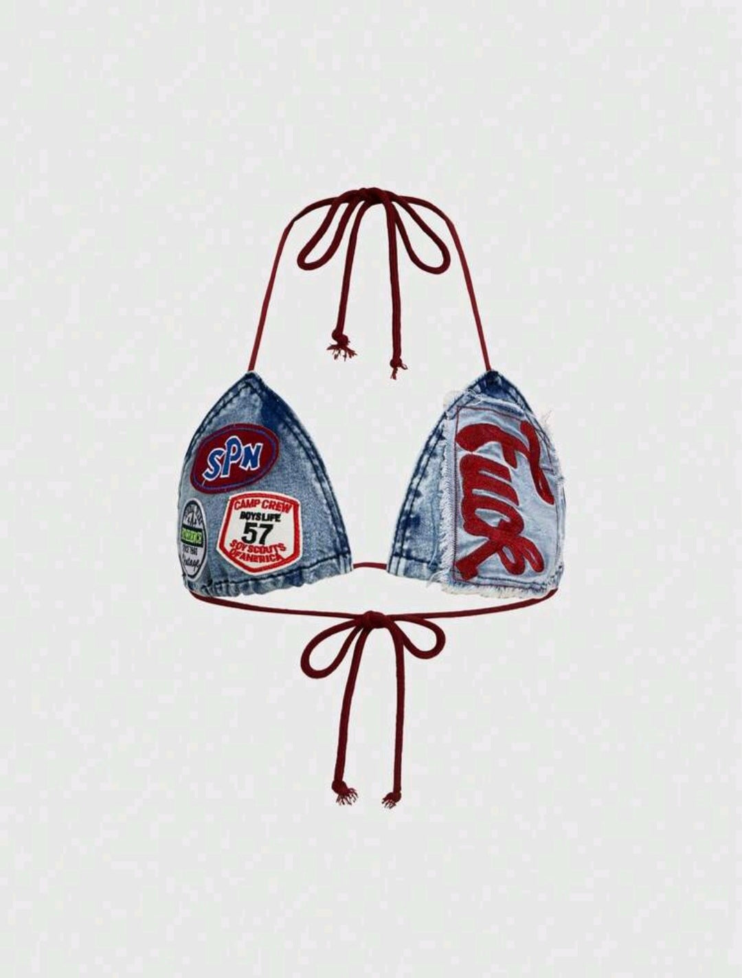 Slogan Denim Bralet — UK 16