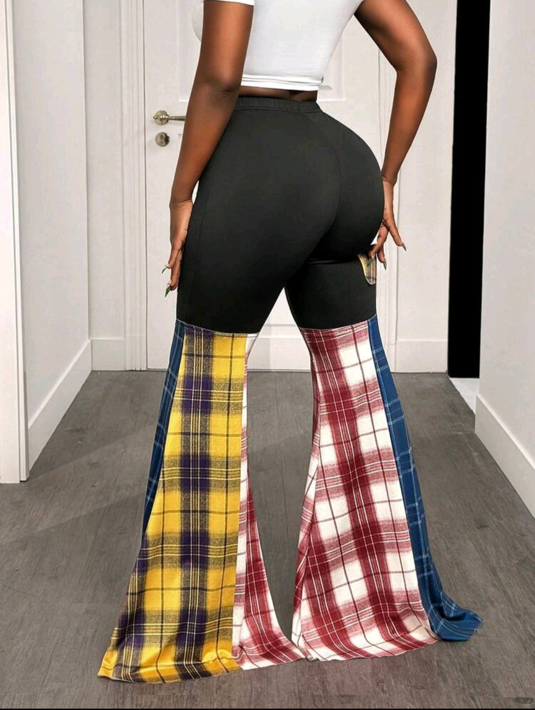 Color Block Plaid Flare — UK 16