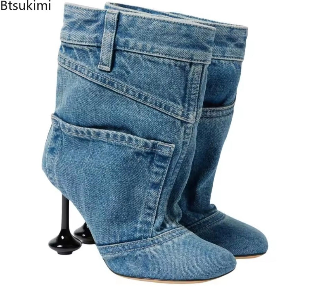 Denim cowboy ankle boots B - UK 6.5