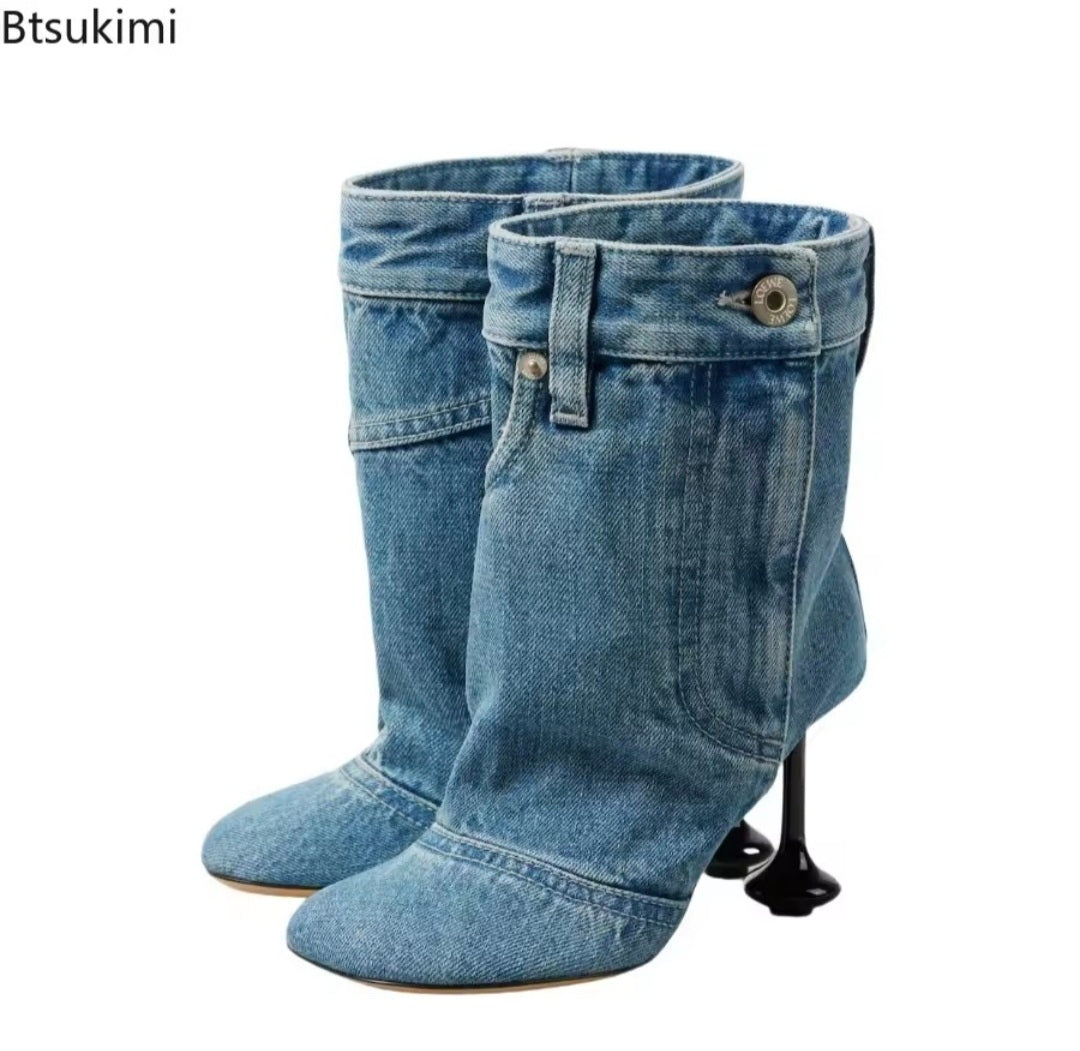 Denim cowboy ankle boots B - UK 6.5