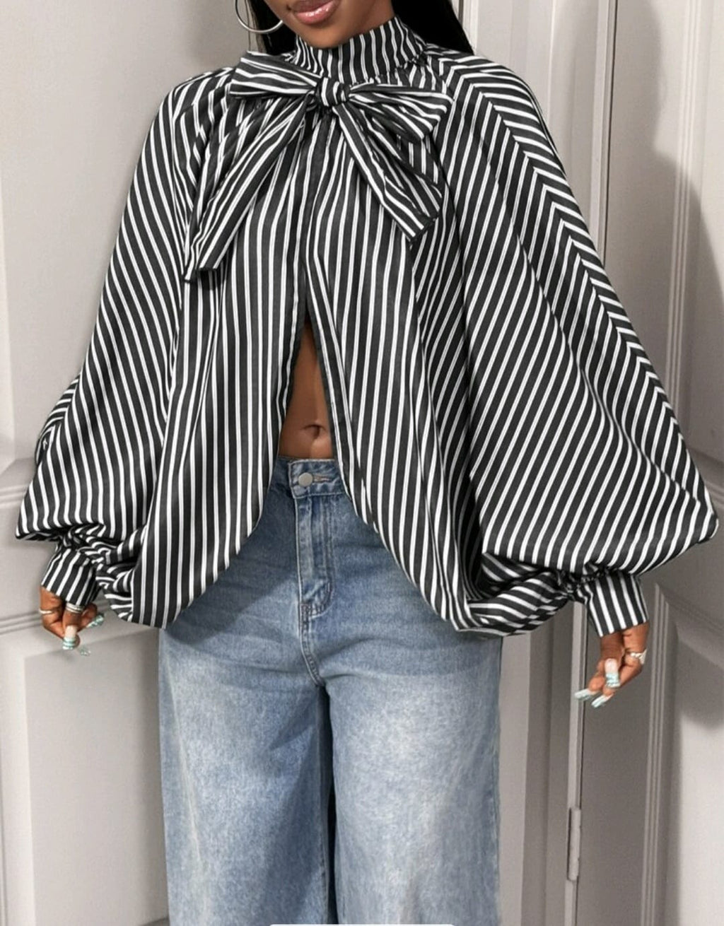 Striped Blouse With Oversize Bow UK-12/14