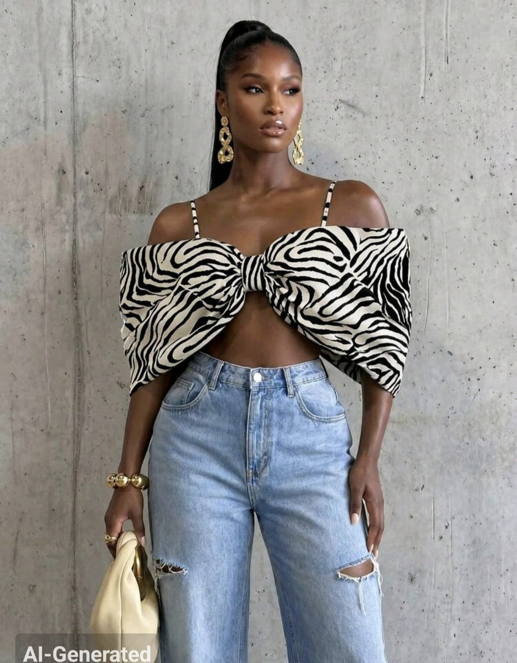 Zebra Print Bow Cropped Top UK-16
