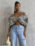 Zebra Print Bow Cropped Top UK-16