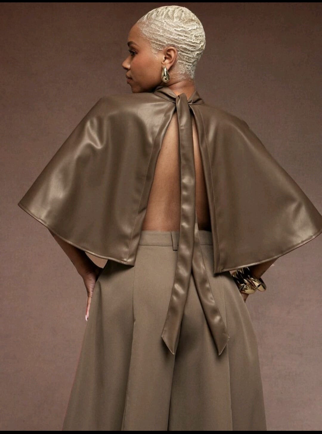 Brown Faux Leather Cape UK-12/14