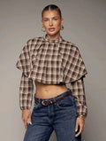 Plaid Crop Cape With Long Sleeves UK-12/14
