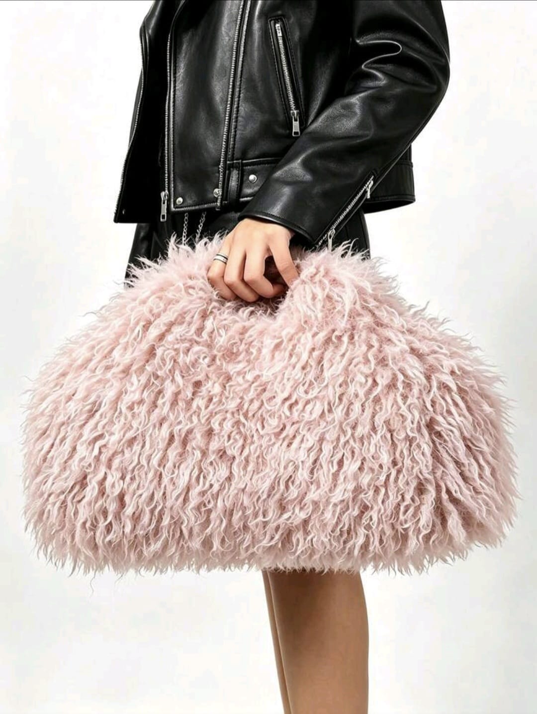 Large Pink Faux Fur Clutch Bag