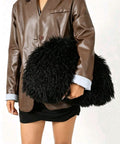 Large Black Faux Fur Clutch Bag