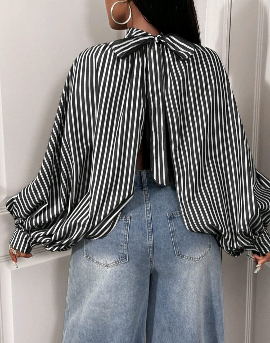 Striped Blouse With Oversize Bow UK-16