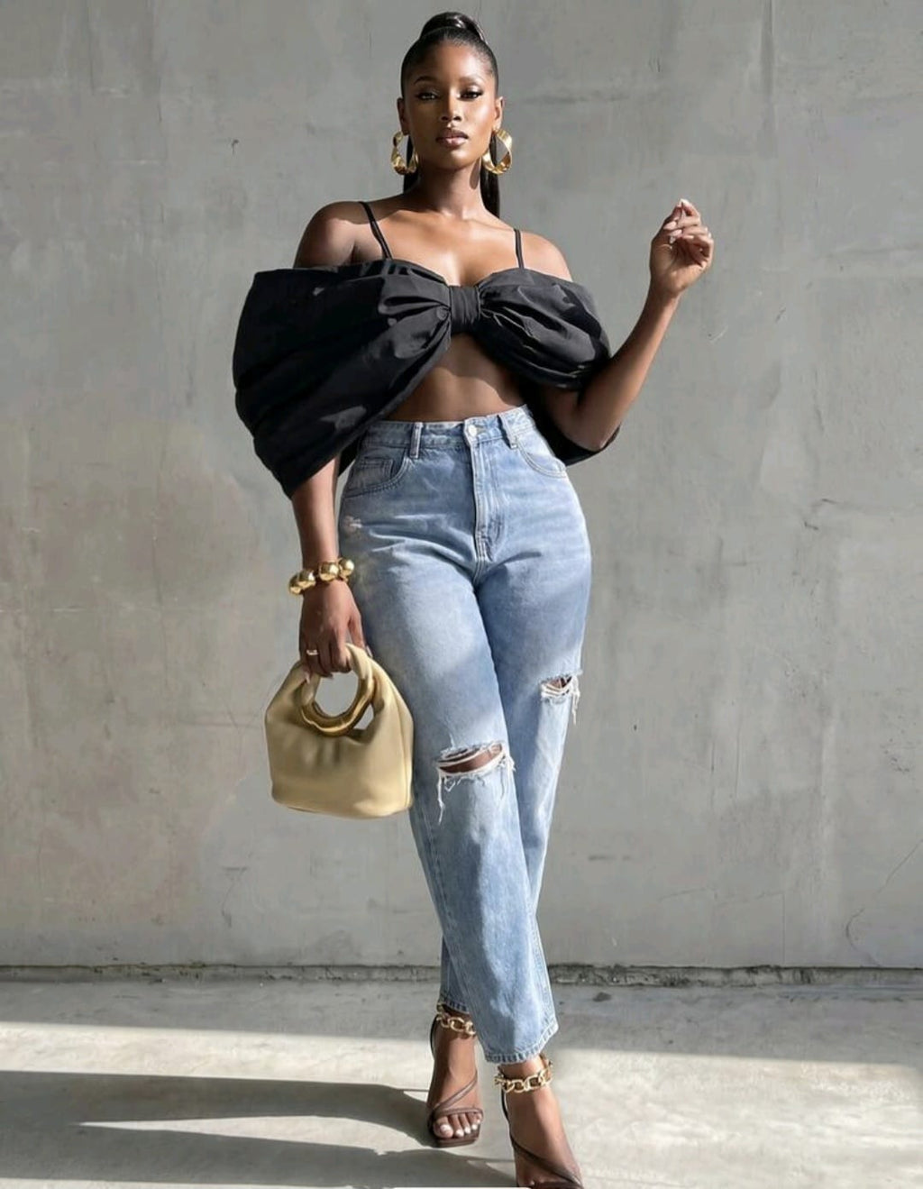 Black Big Bow Cropped Top UK-12/14